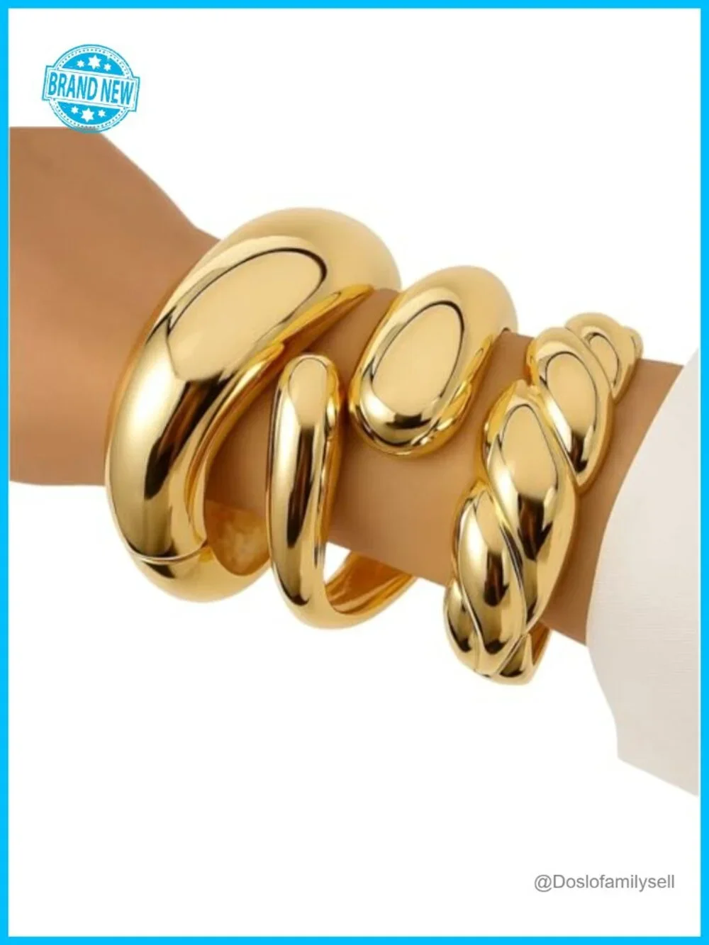 Chunky Gold Plated Bangle Bracelets Set - 3-Piece Stackable Cuff Bangles for